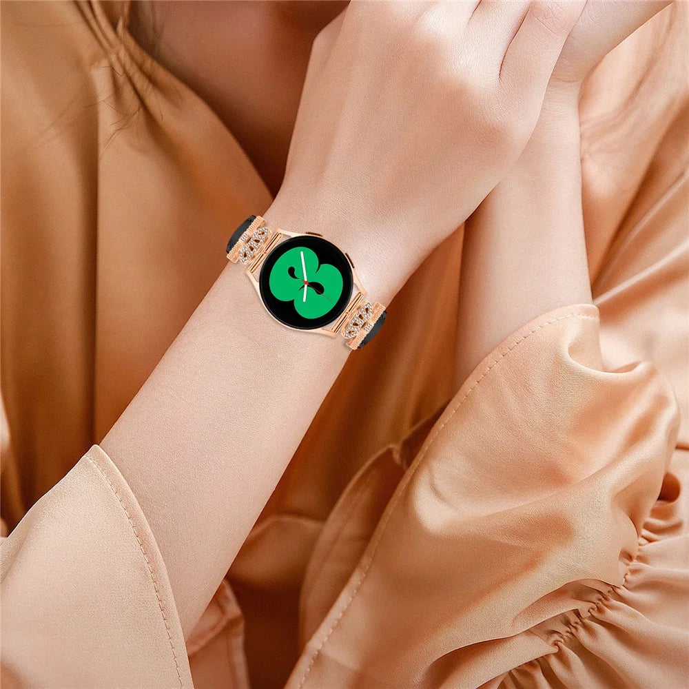 For Samsung Galaxy Watch3 41mm / Watch 5 40mm / 44mm Watch Band Rose Gold Buckle 20mm Watch Strap - Black - 5