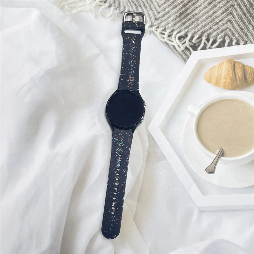 For Samsung Galaxy Watch FE 40mm / Watch6 / Watch6 Classic Band Soft Silicone Pattern Wristbands - Dark Blue - 5