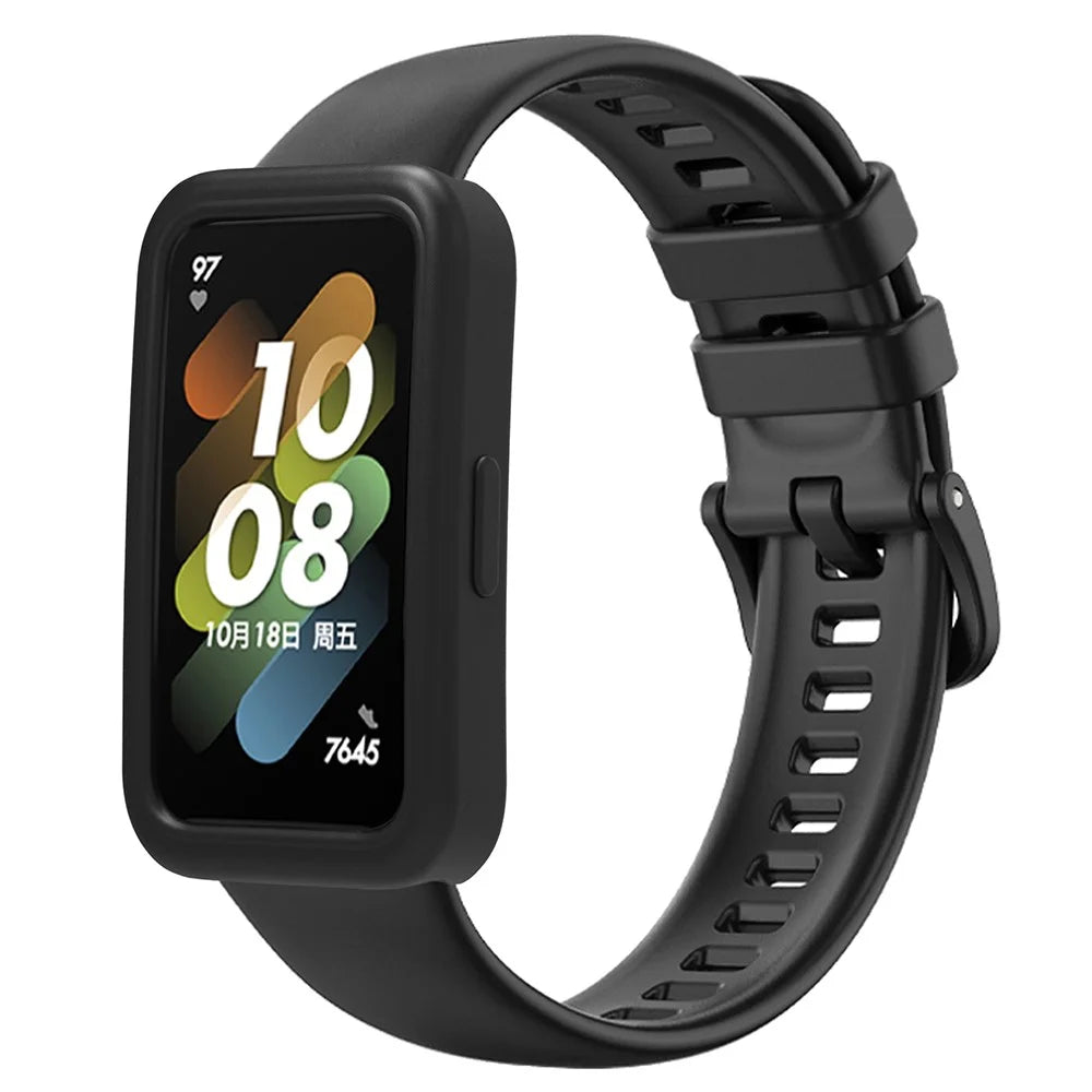 Wrist Strap for Huawei Band 8 / Band 8 NFC / Band 9 / Band 9 NFC Silicone Sport Watch Band with Protective Cover - Black - 1
