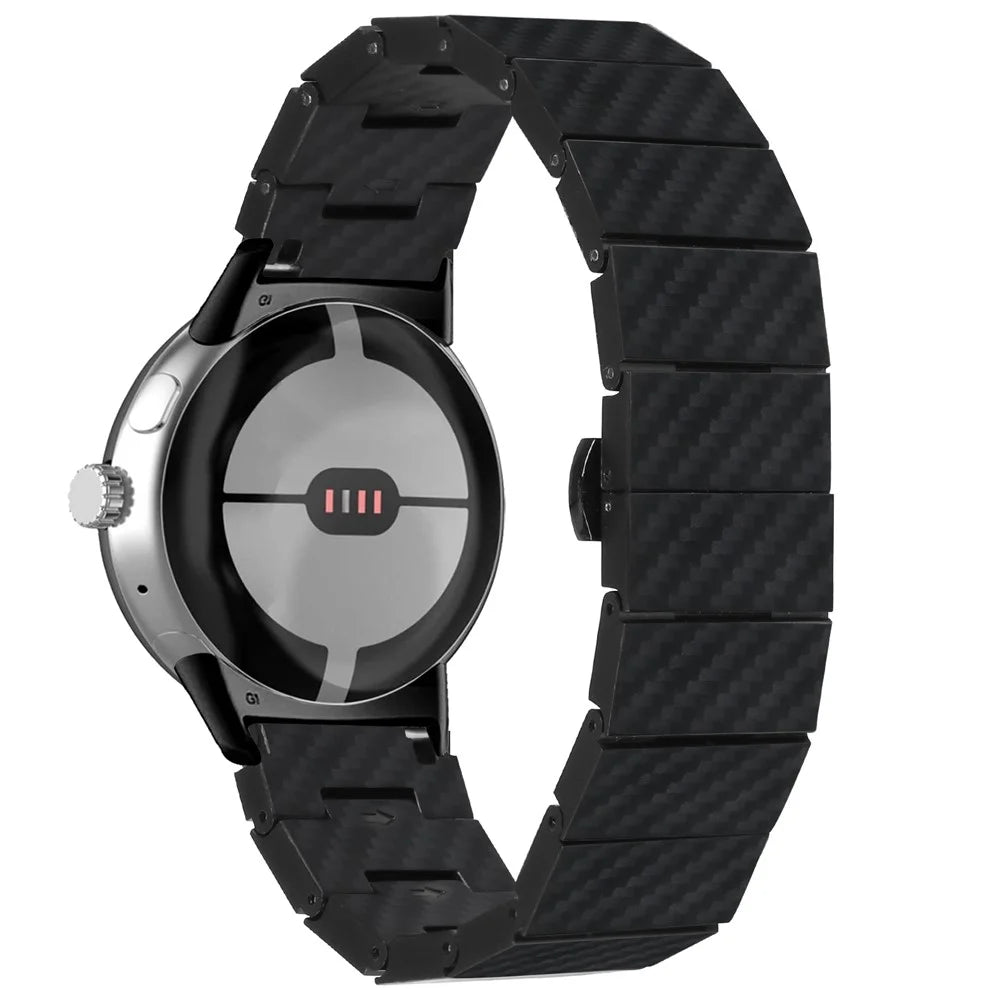 For Google Pixel Watch 4 41mm / Watch 3 41mm / Watch 2 / Watch Watch Band with Connector Carbon Fiber Texture Metal Watch Strap - 1