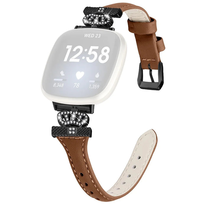 For Fitbit Versa 3 / 4 / Sense / Sense 2 Black Buckle Watchband Genuine Cowhide Leather Crown Strap - Brown - 1