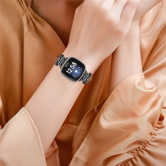 For Fitbit Versa 3 / 4 / Sense / Sense 2 Black Buckle Watchband Genuine Cowhide Leather Crown Strap - Brown - 5