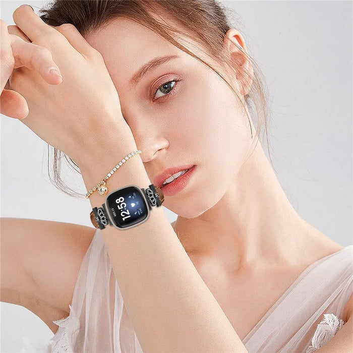 For Fitbit Versa 3 / 4 / Sense / Sense 2 Black Buckle Watchband Genuine Cowhide Leather Crown Strap - Brown - 6