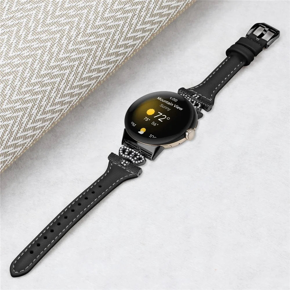 For Google Pixel Watch 4 41mm / Watch 3 41mm / Watch 2 / Watch Black Buckle Watch Strap Crown Rhinestone Connector Wrist Band - Black - 4