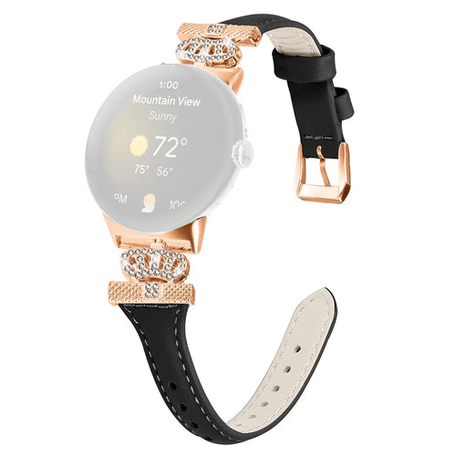 For Google Pixel Watch 4 41mm / Watch 3 41mm / Watch 2 / Watch Rose Gold Buckle Watch Band Strap with Crown-Shape Connector - Black - 1