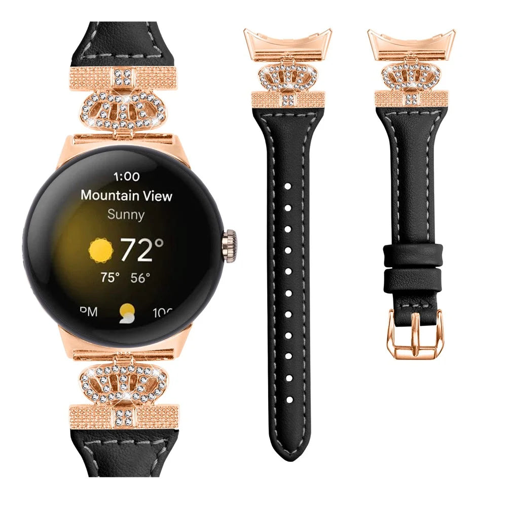For Google Pixel Watch 4 41mm / Watch 3 41mm / Watch 2 / Watch Rose Gold Buckle Watch Band Strap with Crown-Shape Connector - Black - 2