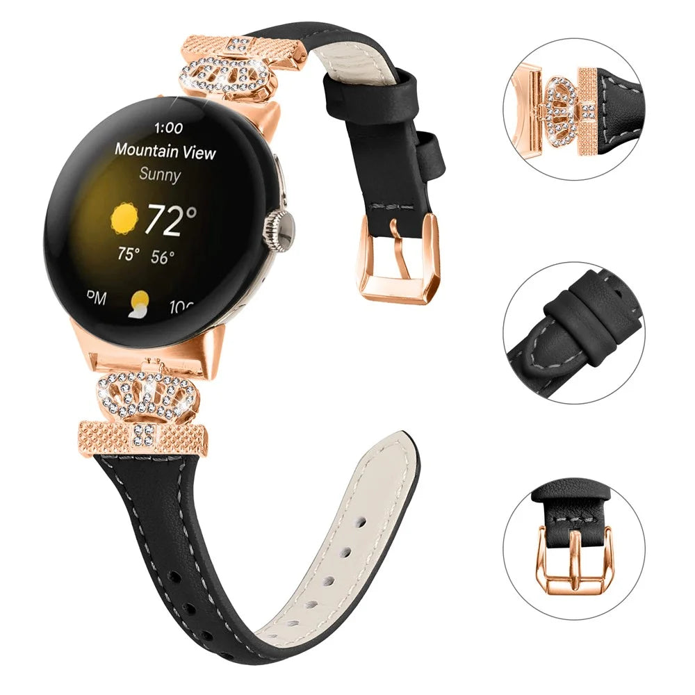 For Google Pixel Watch 4 41mm / Watch 3 41mm / Watch 2 / Watch Rose Gold Buckle Watch Band Strap with Crown-Shape Connector - Black - 3