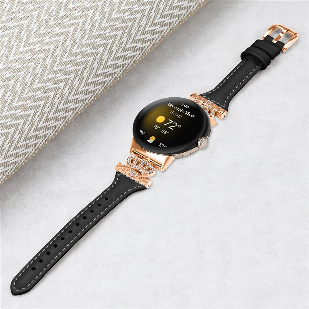 For Google Pixel Watch 4 41mm / Watch 3 41mm / Watch 2 / Watch Rose Gold Buckle Watch Band Strap with Crown-Shape Connector - Black - 4