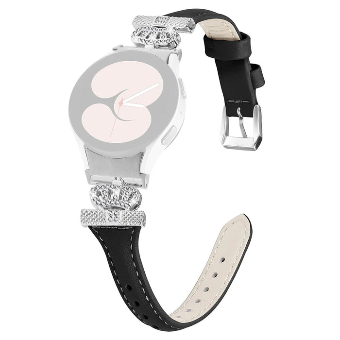For Samsung Galaxy Watch6 44mm / Watch6 Classic 43mm / 47mm Watch Band Silver Buckle Leather Watch Strap - Black - 1