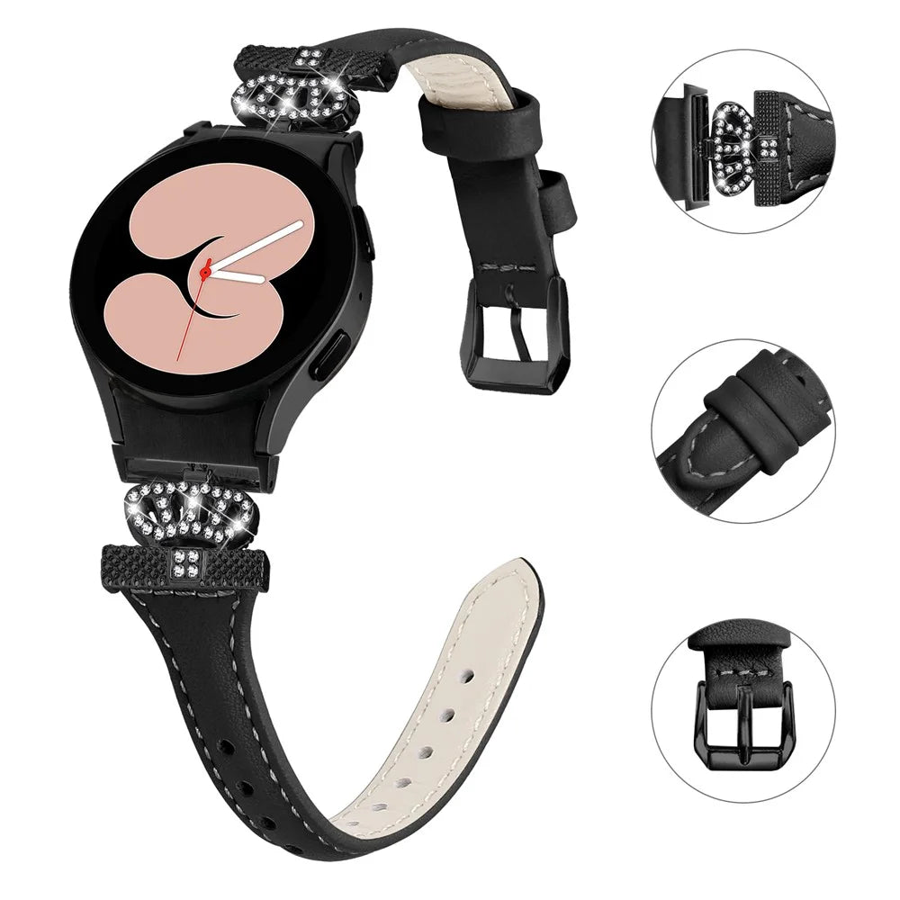 For Samsung Galaxy Watch6 44mm / Watch6 Classic 43mm / 47mm Leather Watchband Black Buckle Watch Strap - Black - 3