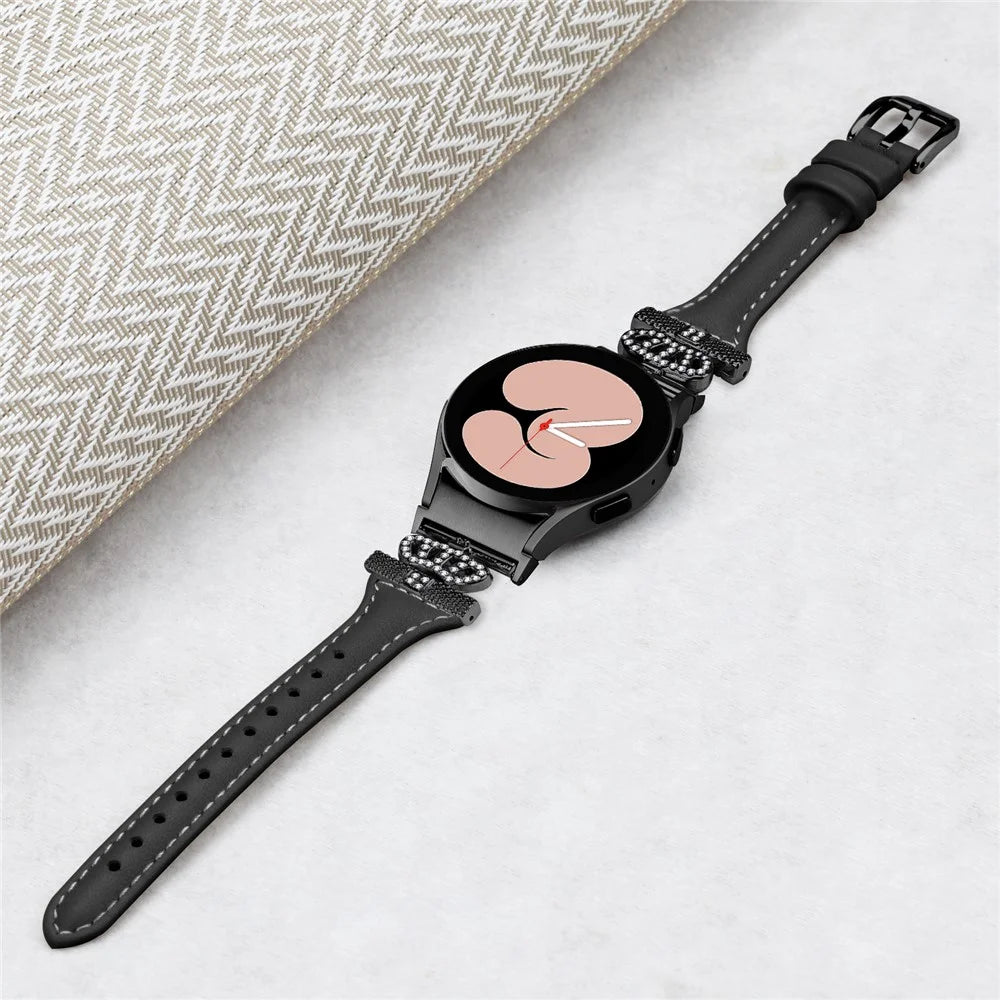 For Samsung Galaxy Watch6 44mm / Watch6 Classic 43mm / 47mm Leather Watchband Black Buckle Watch Strap - Black - 4