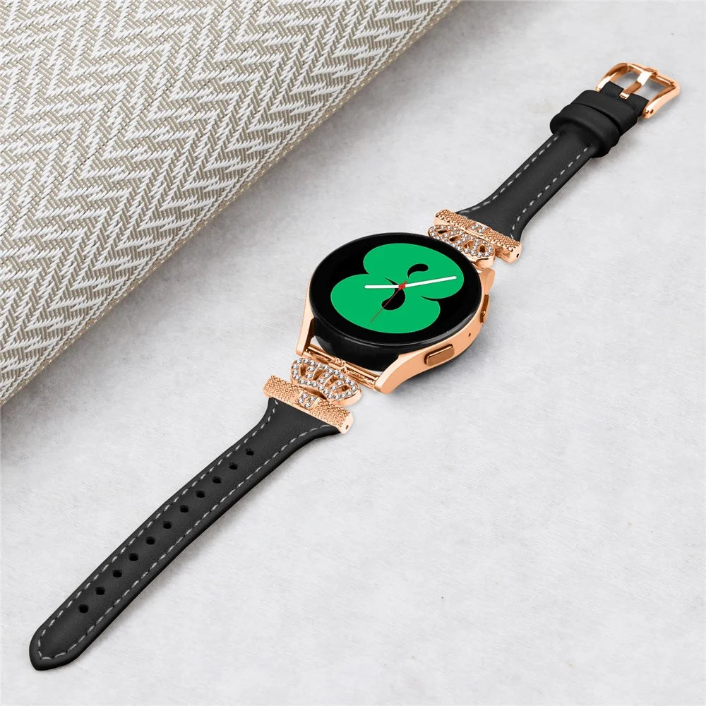 For Samsung Galaxy Watch3 41mm / Watch4 40 / 44mm / Watch 5 40 / 44mm / Watch4 Classic 42 / 46mm Watch Strap Rose Gold Buckle 20mm Watchband - Black - 4