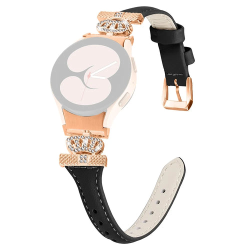 Rose Gold Buckle Strap for Samsung Galaxy Watch4  /  Watch5  /  Watch4 Classic  /  Watch4 Active  /  Watch5 Active Watchband Rhinestone Crown Strap - Black - 1