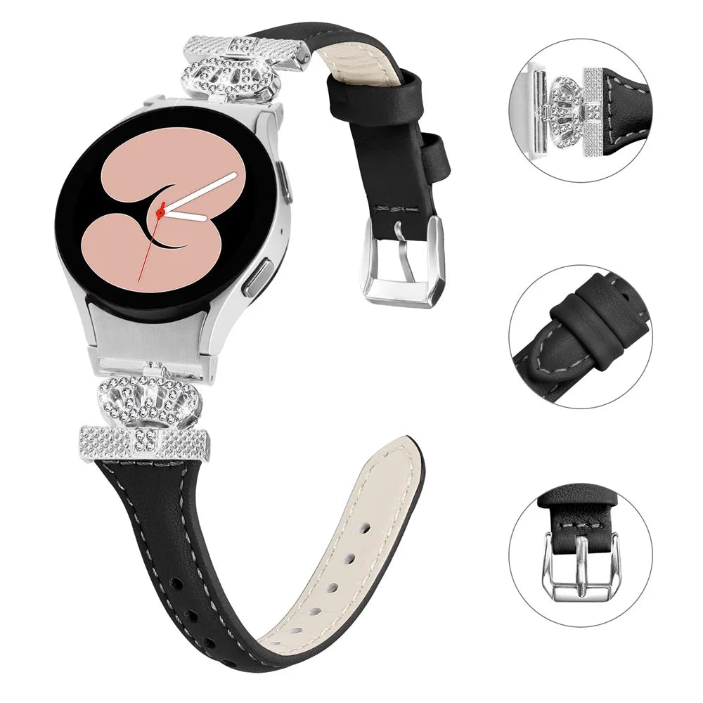Sliver Buckle Strap for Samsung Galaxy Watch4  /  Watch5  /  Watch4 Classic  /  Watch4 Active  /  Watch5 Active Watch Band Crown Strap - Black - 3
