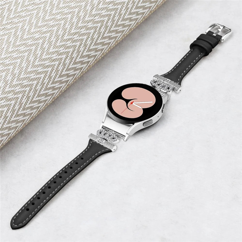 Sliver Buckle Strap for Samsung Galaxy Watch4  /  Watch5  /  Watch4 Classic  /  Watch4 Active  /  Watch5 Active Watch Band Crown Strap - Black - 4