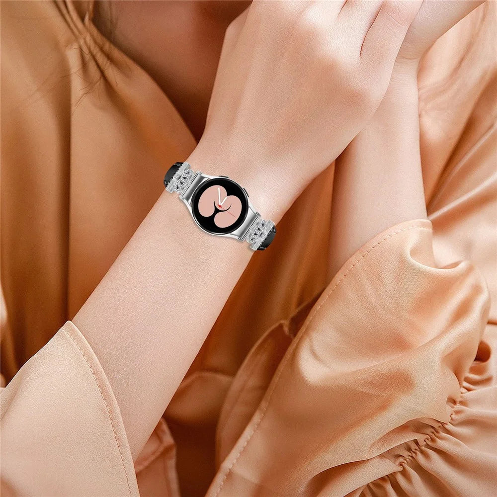 Sliver Buckle Strap for Samsung Galaxy Watch4  /  Watch5  /  Watch4 Classic  /  Watch4 Active  /  Watch5 Active Watch Band Crown Strap - Black - 5