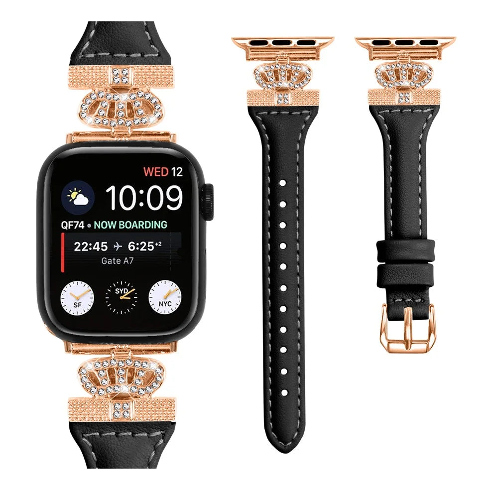 Rose Gold Buckle Wristband for Apple Watch Ultra 3 2 1 49mm / Series 11 10 46mm / 9 8 7 45mm / SE3 SE2 SE 6 5 4 44mm / 3 2 1 42mm Strap - Black - 2