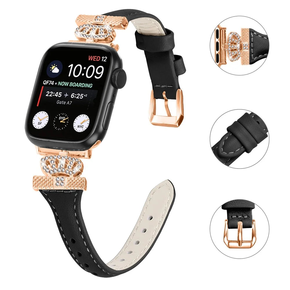 Rose Gold Buckle Strap for Apple Watch Series 11 10 42mm / 9 8 7 41mm / SE3 SE2 SE 6 5 4 40mm / 3 2 1 38mm Wrist Band - Black - 3