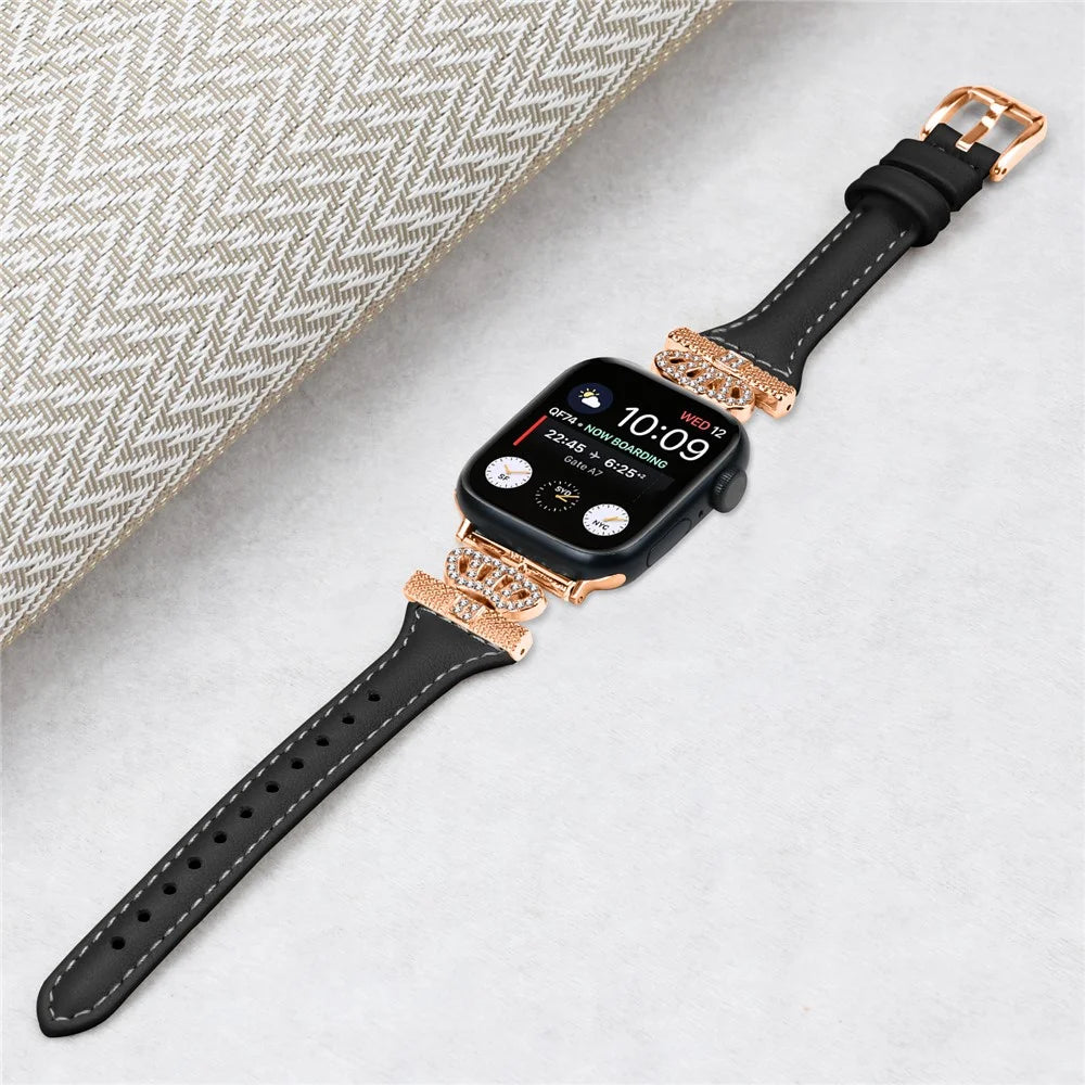 Rose Gold Buckle Strap for Apple Watch Series 11 10 42mm / 9 8 7 41mm / SE3 SE2 SE 6 5 4 40mm / 3 2 1 38mm Wrist Band - Black - 4