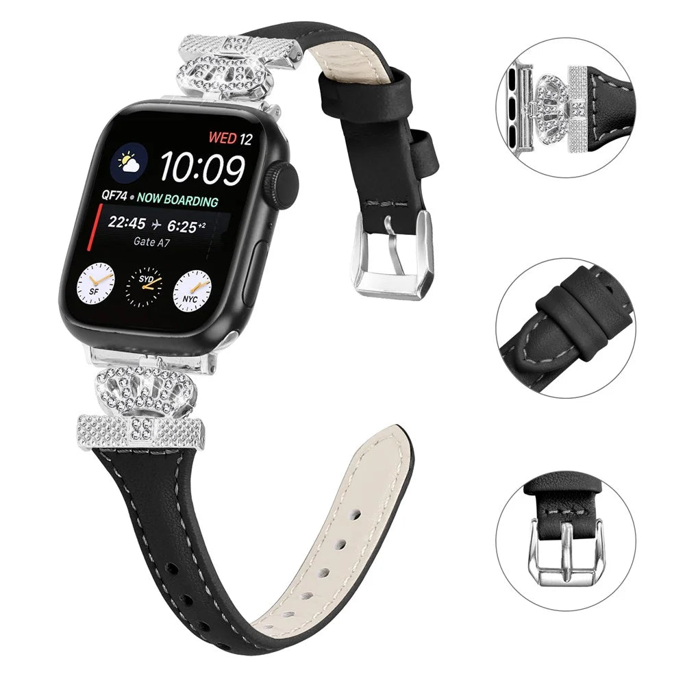 Silver Buckle Band for Apple Watch Series 11 10 42mm / 9 8 7 41mm / SE3 SE2 SE 6 5 4 40mm / 3 2 1 38mm Replace Strap - Black - 3