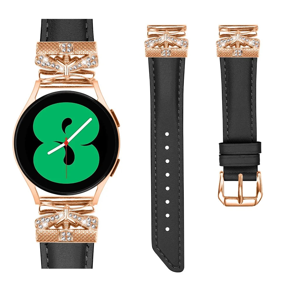 For Huami Amazfit Cheetah Pro Rose Gold Buckle Wrist Band 20mm Genuine Cowhide Leather Butterfly Watch Strap - Black - 2