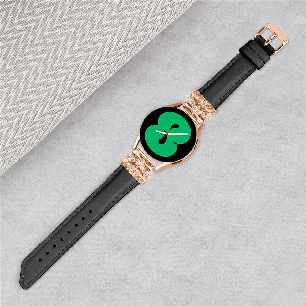 For Huami Amazfit Cheetah Pro Rose Gold Buckle Wrist Band 20mm Genuine Cowhide Leather Butterfly Watch Strap - Black - 4