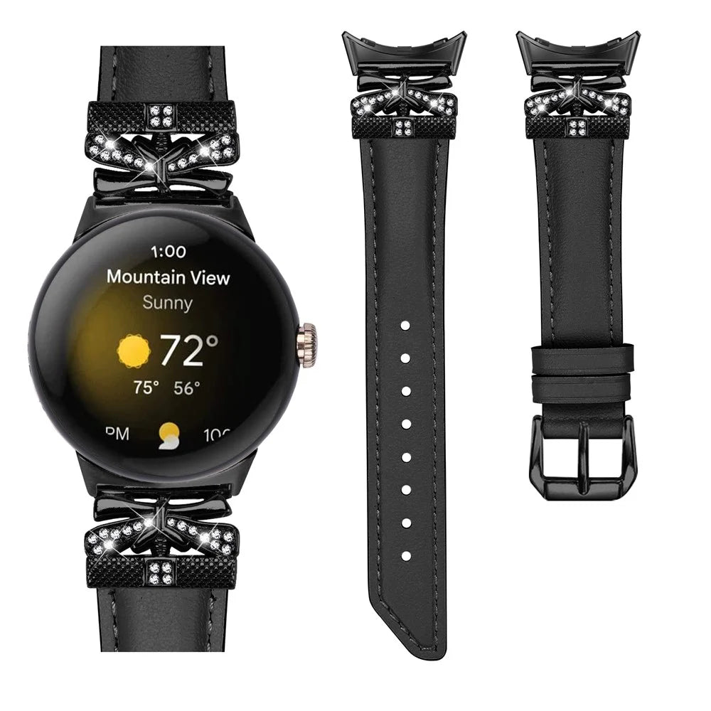 For Google Pixel Watch 4 41mm / Watch 3 41mm / Watch 2 / Watch Watch Strap Black Buckle Butterfly Connector Watchband - Black - 2