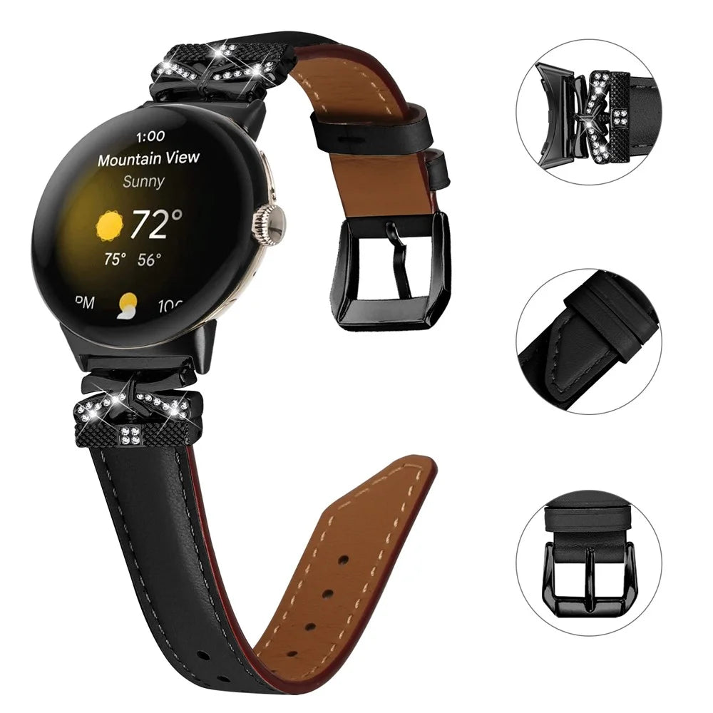 For Google Pixel Watch 4 41mm / Watch 3 41mm / Watch 2 / Watch Watch Strap Black Buckle Butterfly Connector Watchband - Black - 3