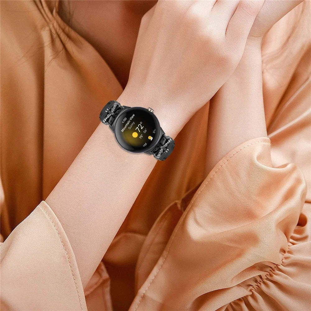 For Google Pixel Watch 4 41mm / Watch 3 41mm / Watch 2 / Watch Watch Strap Black Buckle Butterfly Connector Watchband - Black - 5