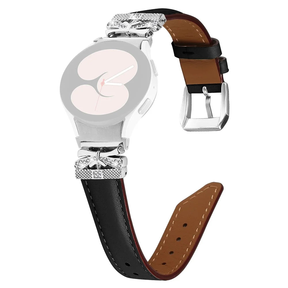 For Samsung Galaxy Watch6 44mm / Watch6 Classic 43mm / 47mm Silver Buckle Watch Band Strap with Butterfly Connector - Black - 1