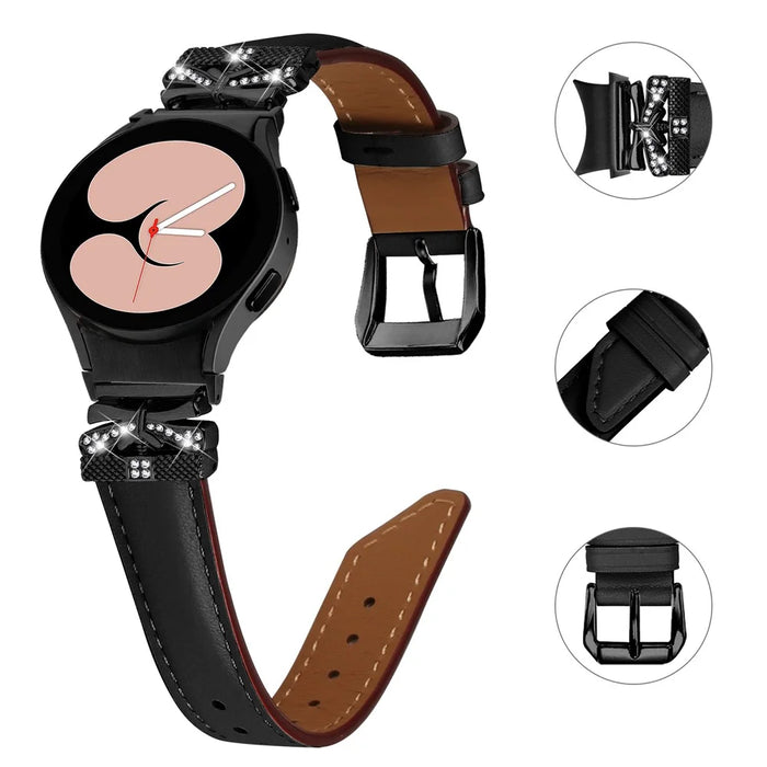 For Samsung Galaxy Watch6 44mm / Watch6 Classic 43mm / 47mm Black Buckle Watchband Butterfly Connector Strap - Black - 3