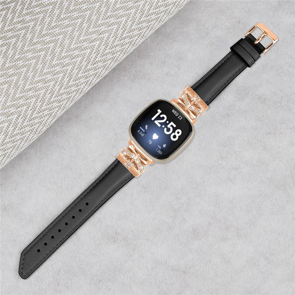For Fitbit Versa 3 / 4 / Sense / Sense 2 Rose Gold Buckle Watch Strap Butterfly Connector Wrist Band - Black - 4