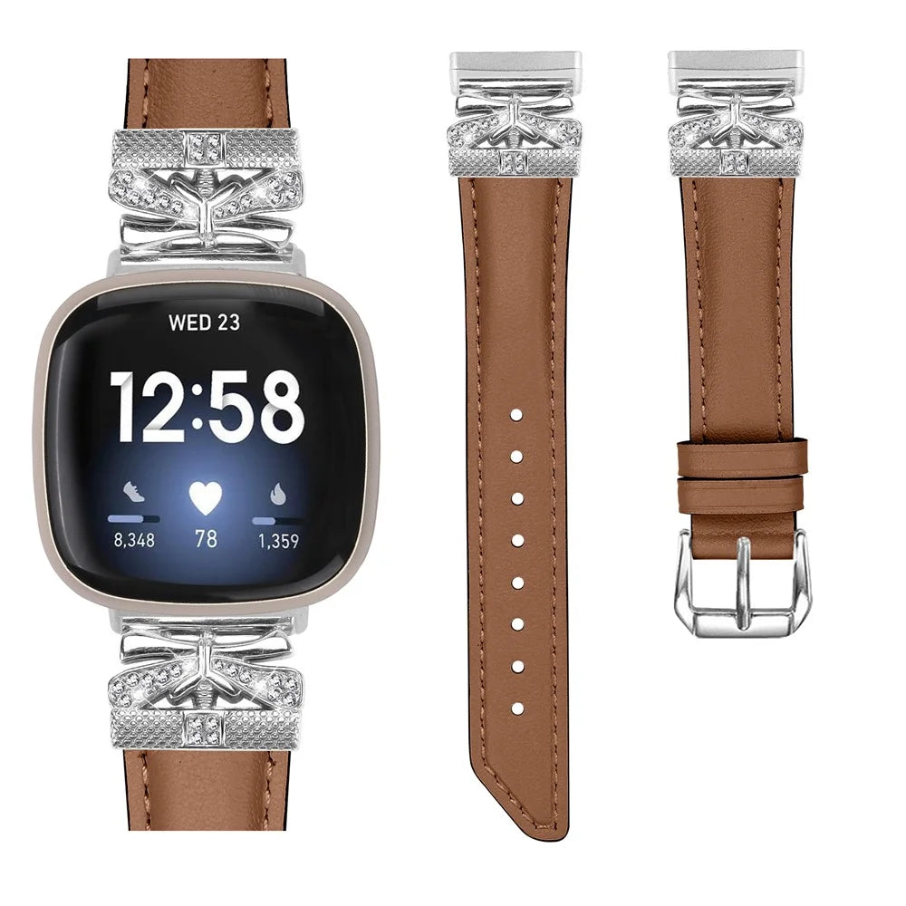 For Fitbit Versa 3 / 4 / Sense / Sense 2 Silver Buckle Watchband Butterfly Connector Strap - Brown - 2