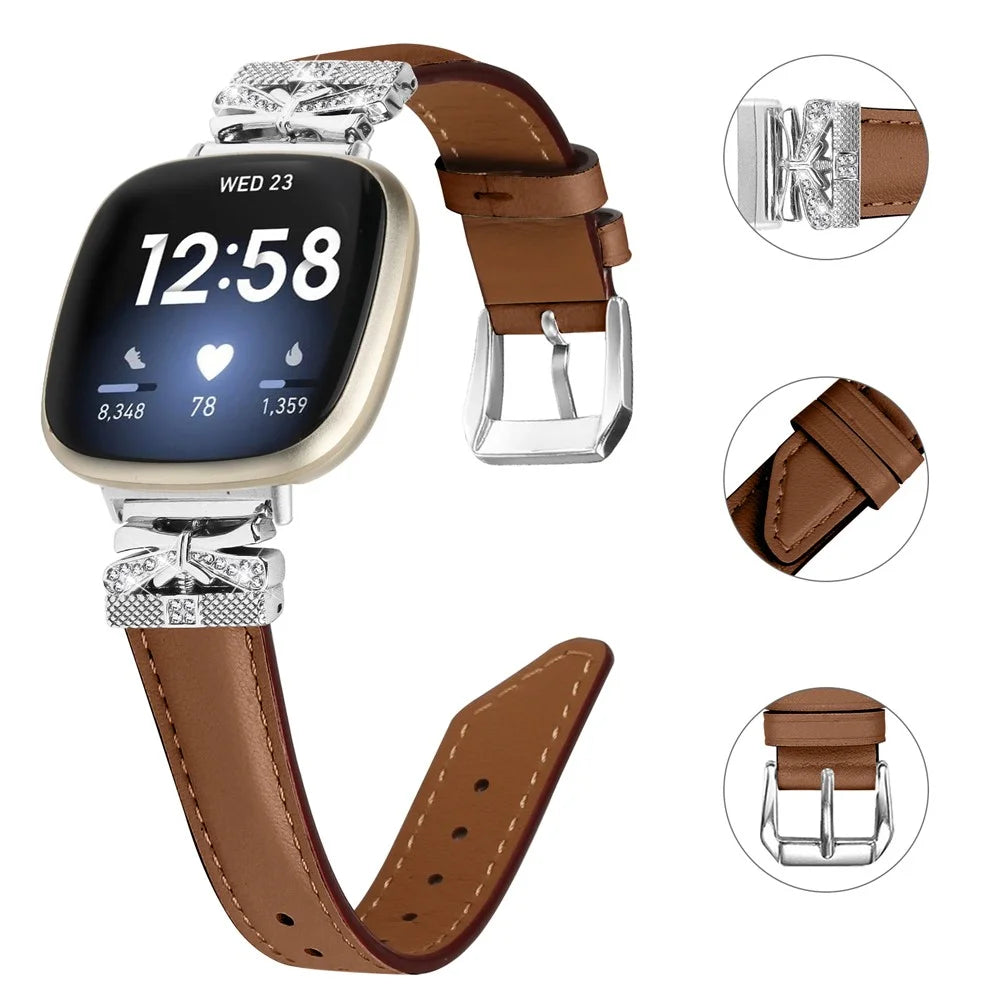 For Fitbit Versa 3 / 4 / Sense / Sense 2 Silver Buckle Watchband Butterfly Connector Strap - Brown - 3
