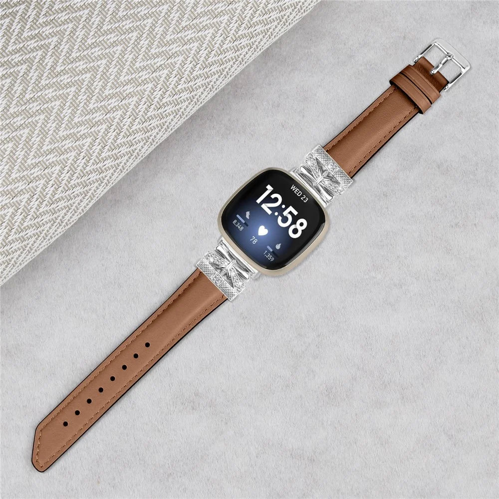 For Fitbit Versa 3 / 4 / Sense / Sense 2 Silver Buckle Watchband Butterfly Connector Strap - Brown - 4