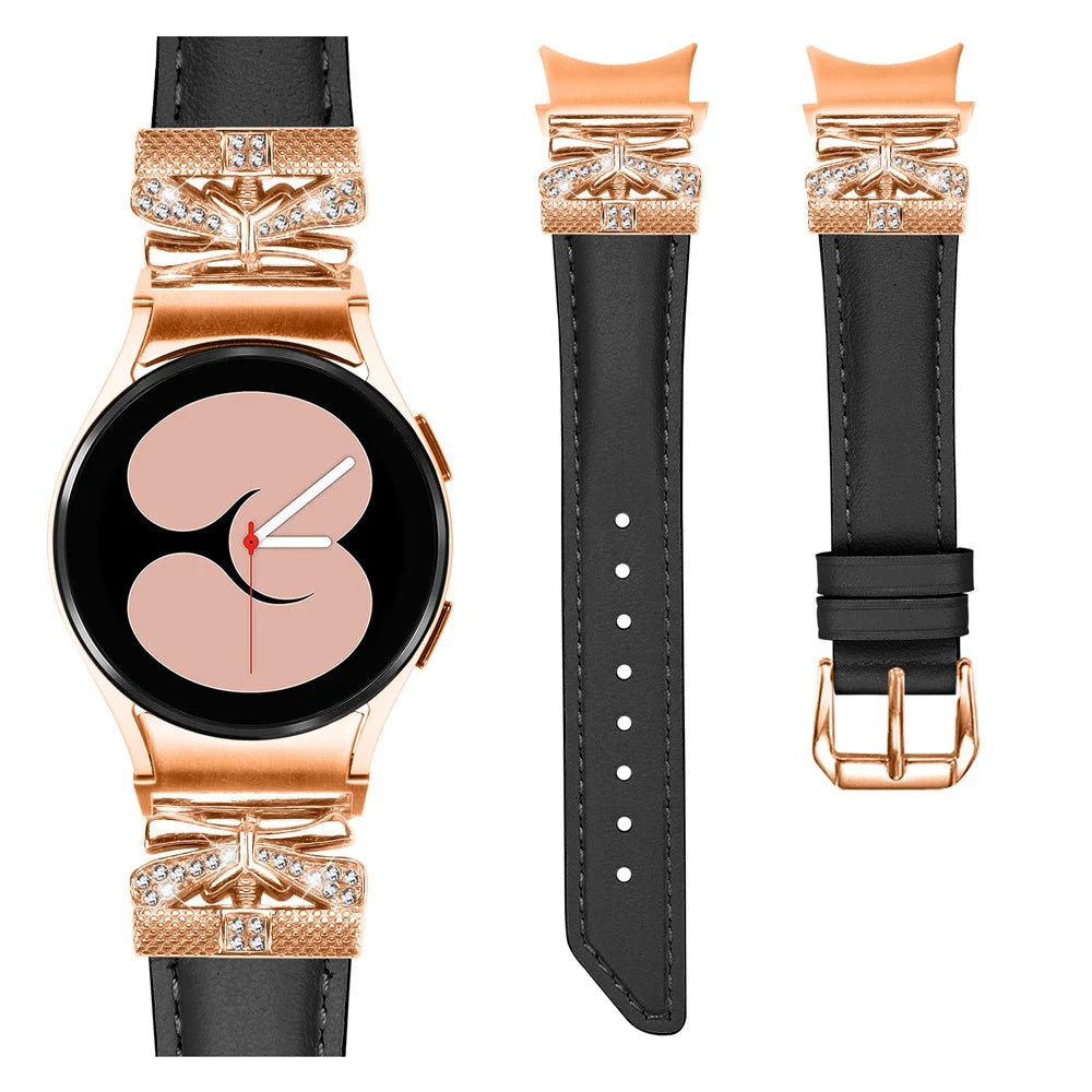 Rose Gold Buckle Strap for Samsung Galaxy Watch4  /  Watch5  /  Watch4 Classic  /  Watch4 Active  /  Watch5 Active Smartwatch Band - Black - 2