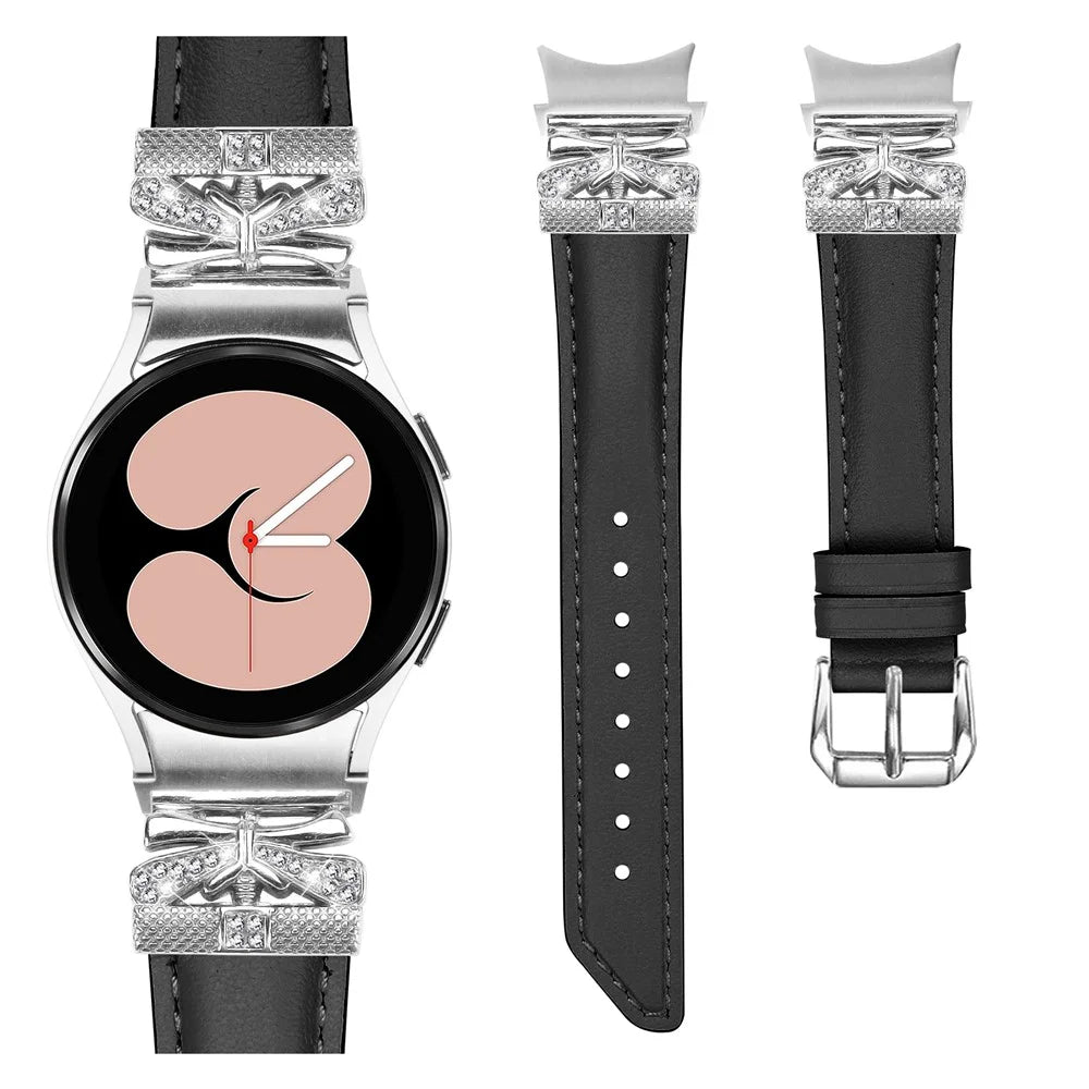 Silver Buckle Butterfly Decor Strap for Samsung Galaxy Watch4  /  Watch5  /  Watch4 Classic  /  Watch4 Active  /  Watch5 Active Wristband - Black - 2