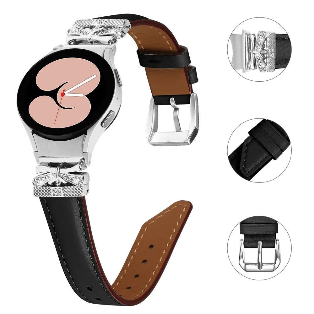 Silver Buckle Butterfly Decor Strap for Samsung Galaxy Watch4  /  Watch5  /  Watch4 Classic  /  Watch4 Active  /  Watch5 Active Wristband - Black - 3