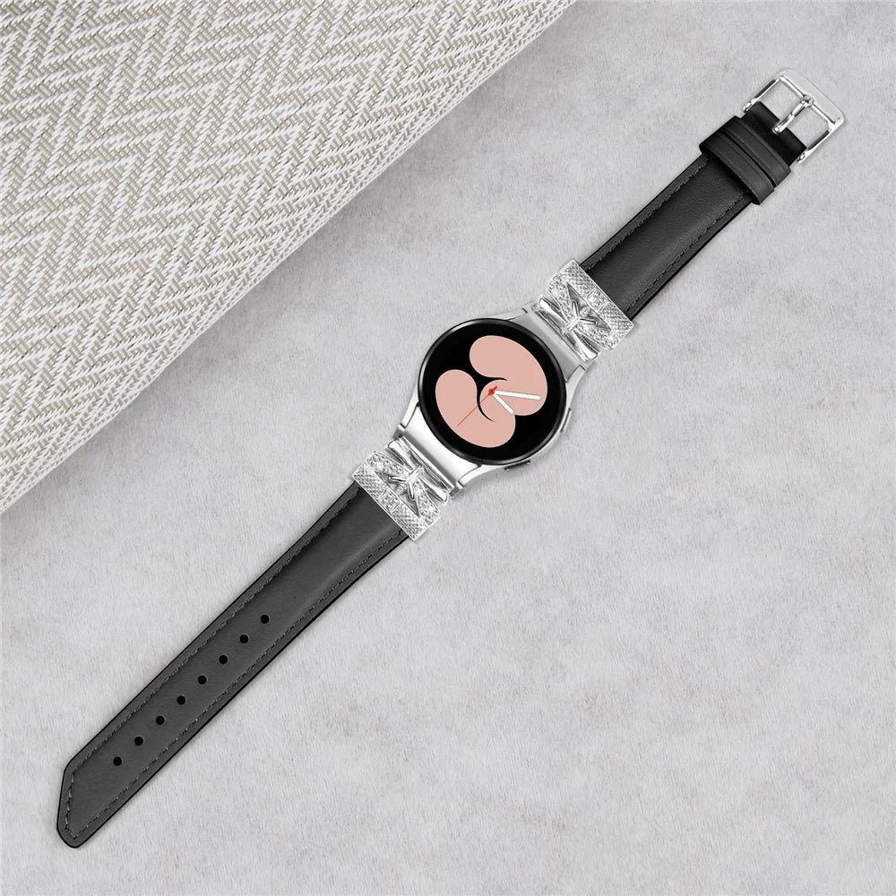 Silver Buckle Butterfly Decor Strap for Samsung Galaxy Watch4  /  Watch5  /  Watch4 Classic  /  Watch4 Active  /  Watch5 Active Wristband - Black - 4