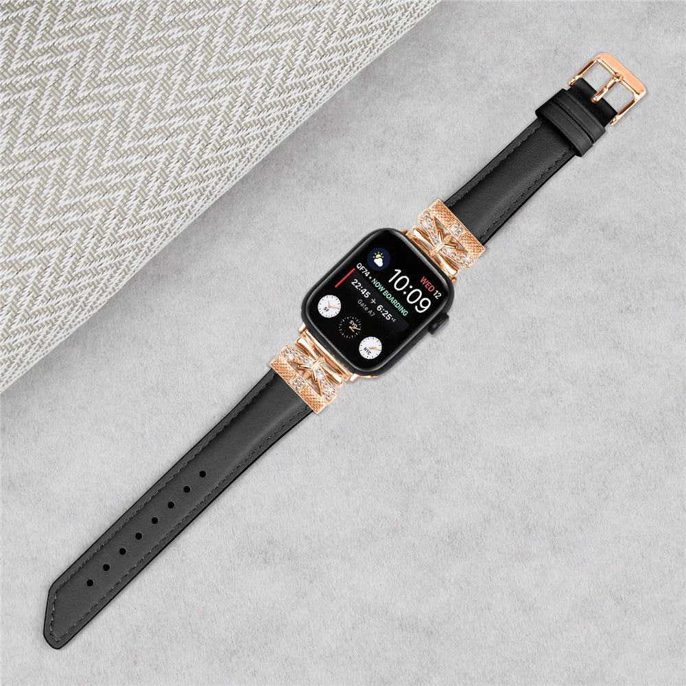 For Apple Watch Ultra 3 2 1 49mm / Series 11 10 46mm / 9 8 7 45mm / SE3 SE2 SE 6 5 4 44mm / 3 2 1 42mm Rose Gold Buckle Watch Strap - Black - 4