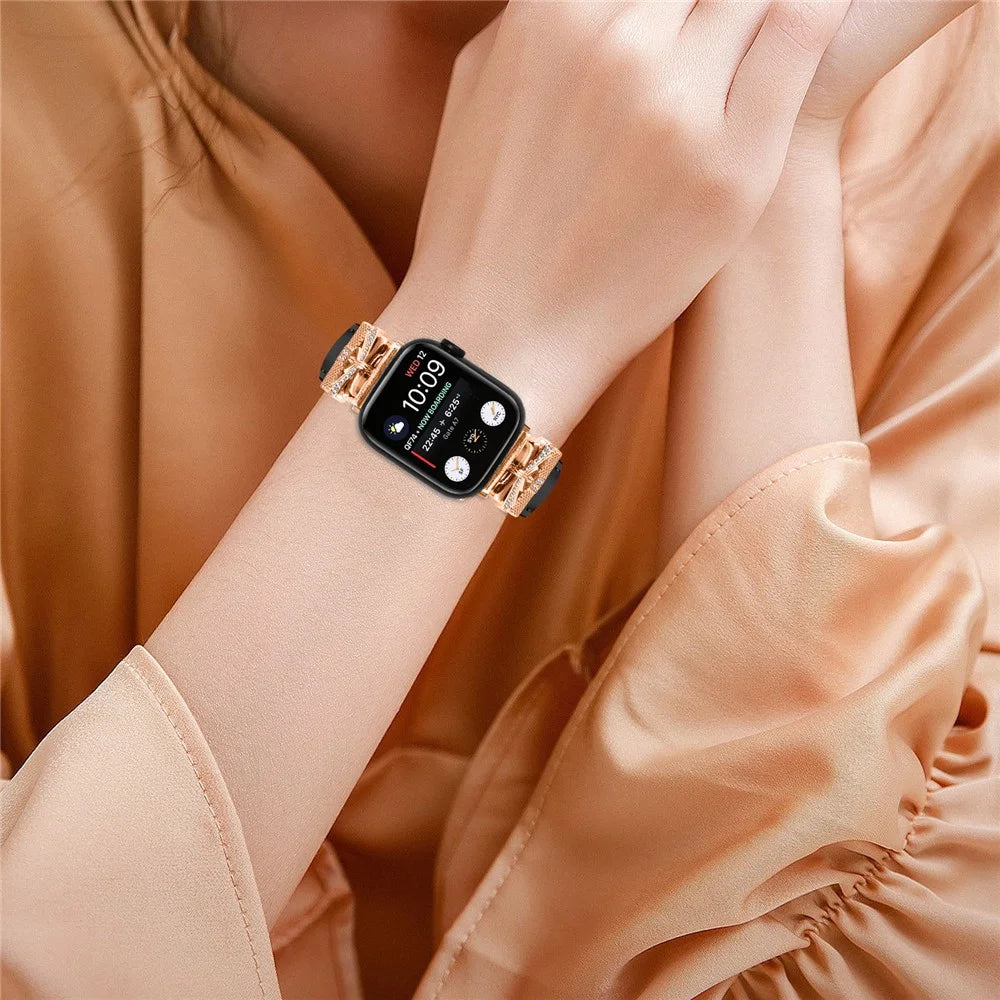 For Apple Watch Ultra 3 2 1 49mm / Series 11 10 46mm / 9 8 7 45mm / SE3 SE2 SE 6 5 4 44mm / 3 2 1 42mm Rose Gold Buckle Watch Strap - Black - 5