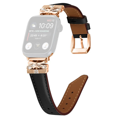 Watch Strap for Apple Watch Series 11 10 42mm / 9 8 7 41mm / SE3 SE2 SE 6 5 4 40mm / 3 2 1 38mm Rose Gold Buckle Smart Watch Strap - Black - 1