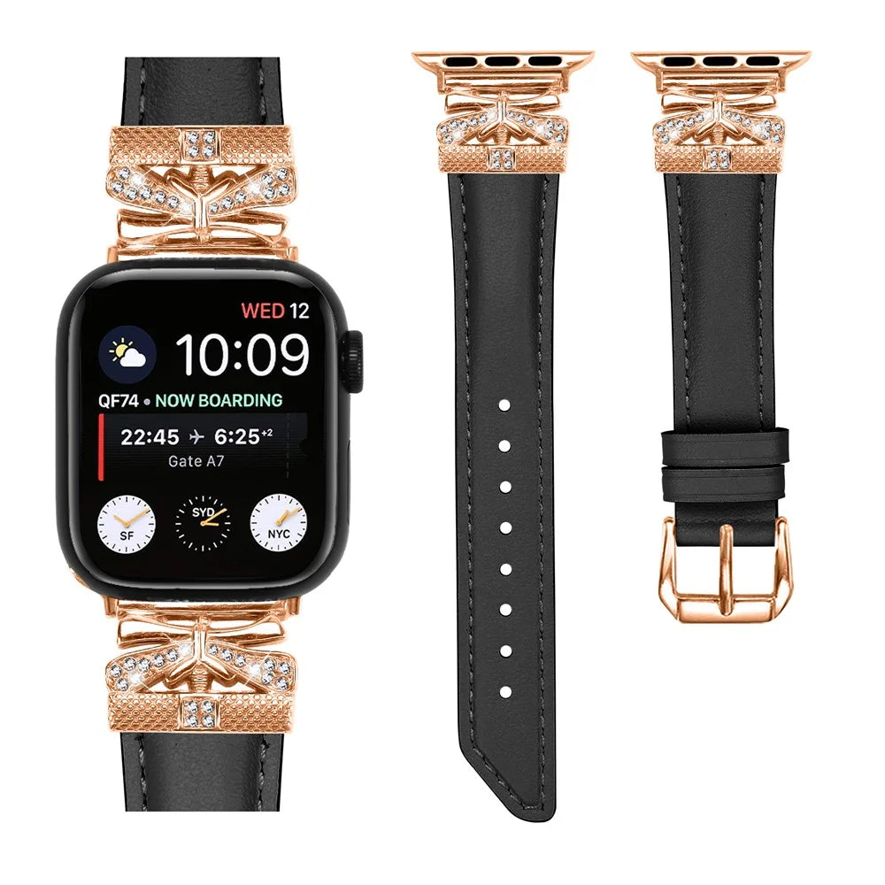 Watch Strap for Apple Watch Series 11 10 42mm / 9 8 7 41mm / SE3 SE2 SE 6 5 4 40mm / 3 2 1 38mm Rose Gold Buckle Smart Watch Strap - Black - 2
