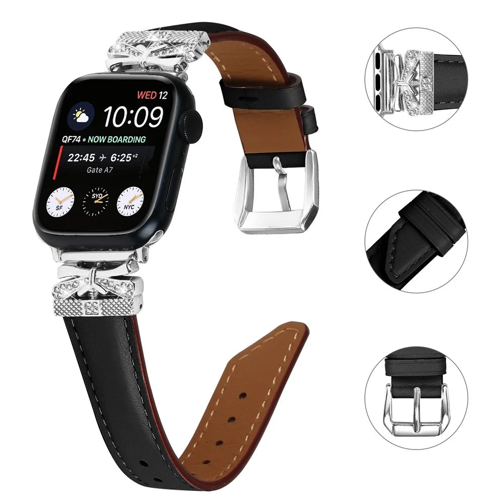 Silver Buckle Band for Apple Watch Series 11 10 42mm / 9 8 7 41mm / SE3 SE2 SE 6 5 4 40mm / 3 2 1 38mm Watch Strap - Black - 3