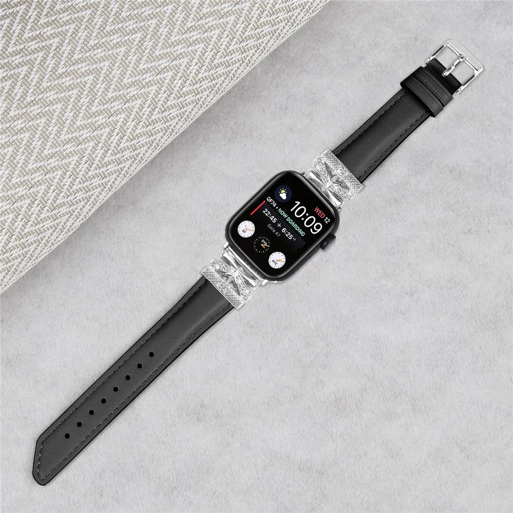 Silver Buckle Band for Apple Watch Series 11 10 42mm / 9 8 7 41mm / SE3 SE2 SE 6 5 4 40mm / 3 2 1 38mm Watch Strap - Black - 4