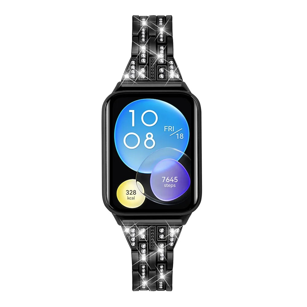 For Xiaomi Smart Band 10 Pro / 9 Pro / 8 Pro / Redmi Watch 6 / 5 / 4 Metal Watch Strap 2-Row Rhinestone 5-Bead Watchband - Black - 2