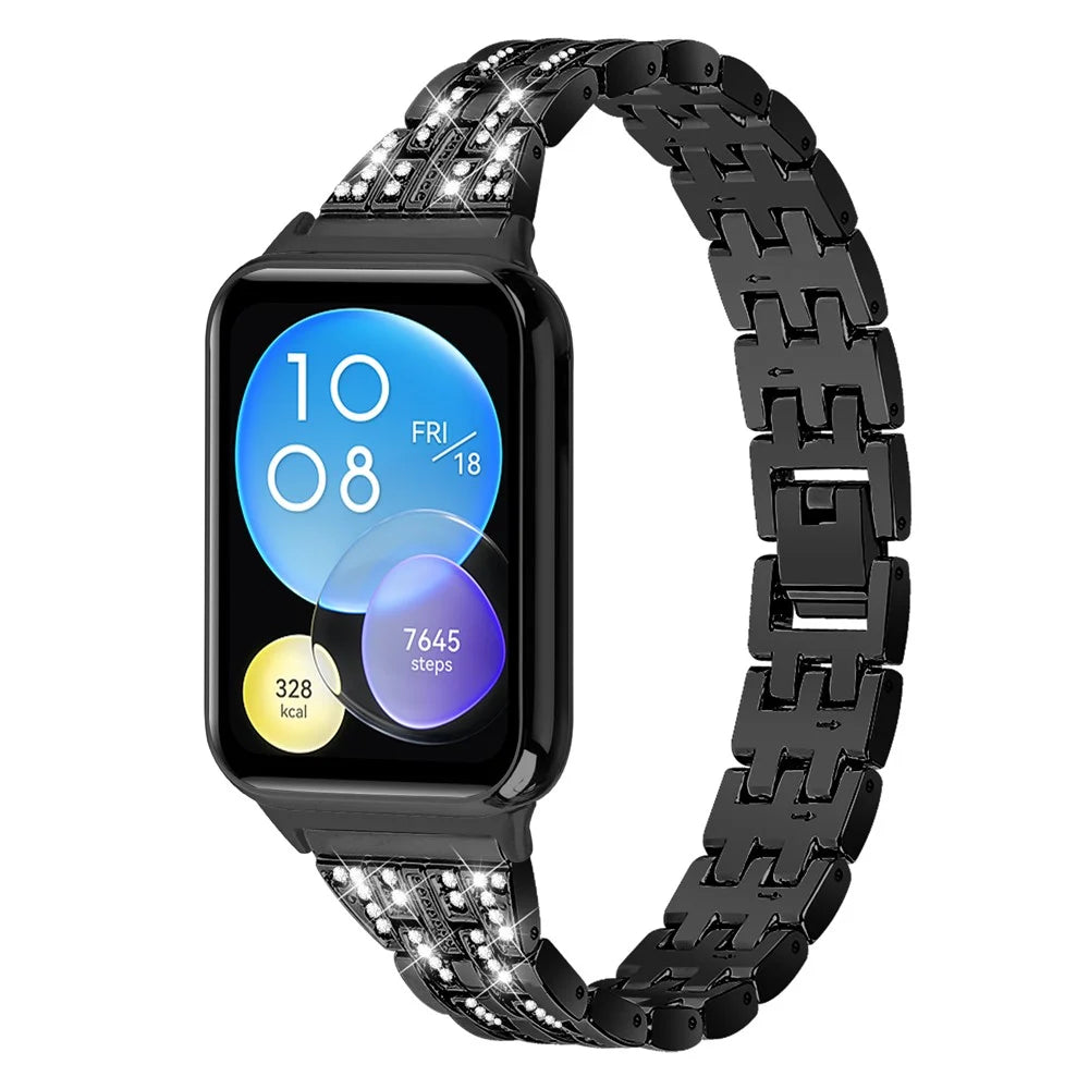 For Xiaomi Smart Band 10 Pro / 9 Pro / 8 Pro / Redmi Watch 6 / 5 / 4 Metal Watch Strap 2-Row Rhinestone 5-Bead Watchband - Black - 3