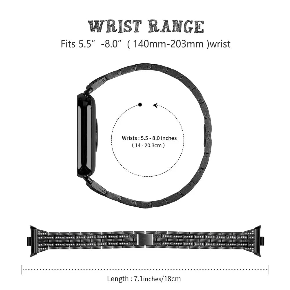 For Xiaomi Smart Band 10 Pro / 9 Pro / 8 Pro / Redmi Watch 6 / 5 / 4 Metal Watch Strap 2-Row Rhinestone 5-Bead Watchband - Black - 4