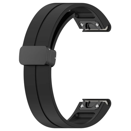 For Samsung Galaxy Watch 6 / 6 Classic / 5 / 4 / Garmin Forerunner 570 42mm Watch Strap Black Buckle 20mm Magnetic Silicone Band - Black - 1