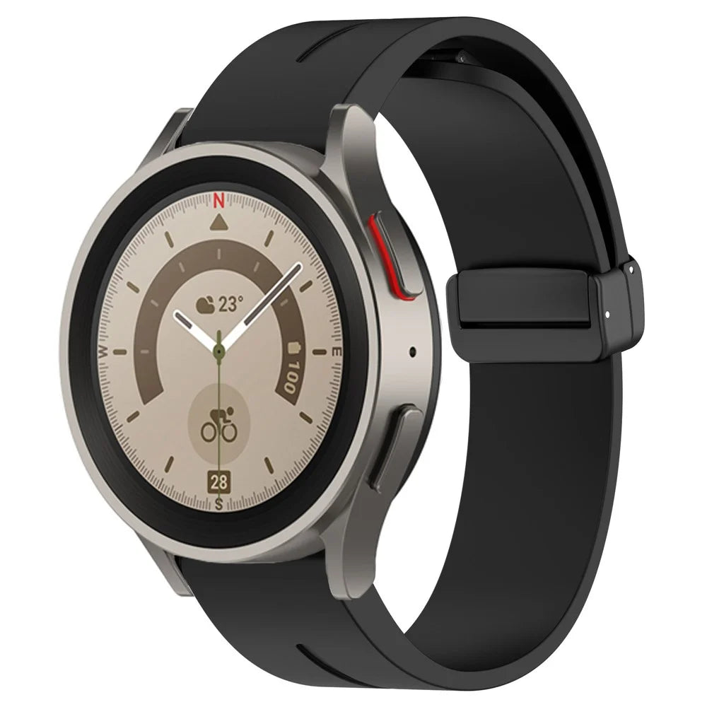 For Samsung Galaxy Watch 6 / 6 Classic / 5 / 4 / Garmin Forerunner 570 42mm Watch Strap Black Buckle 20mm Magnetic Silicone Band - Black - 3